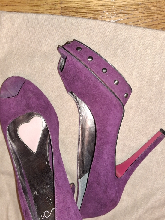Shoes - Purple Suede High Heel Pumps with Studded Platform